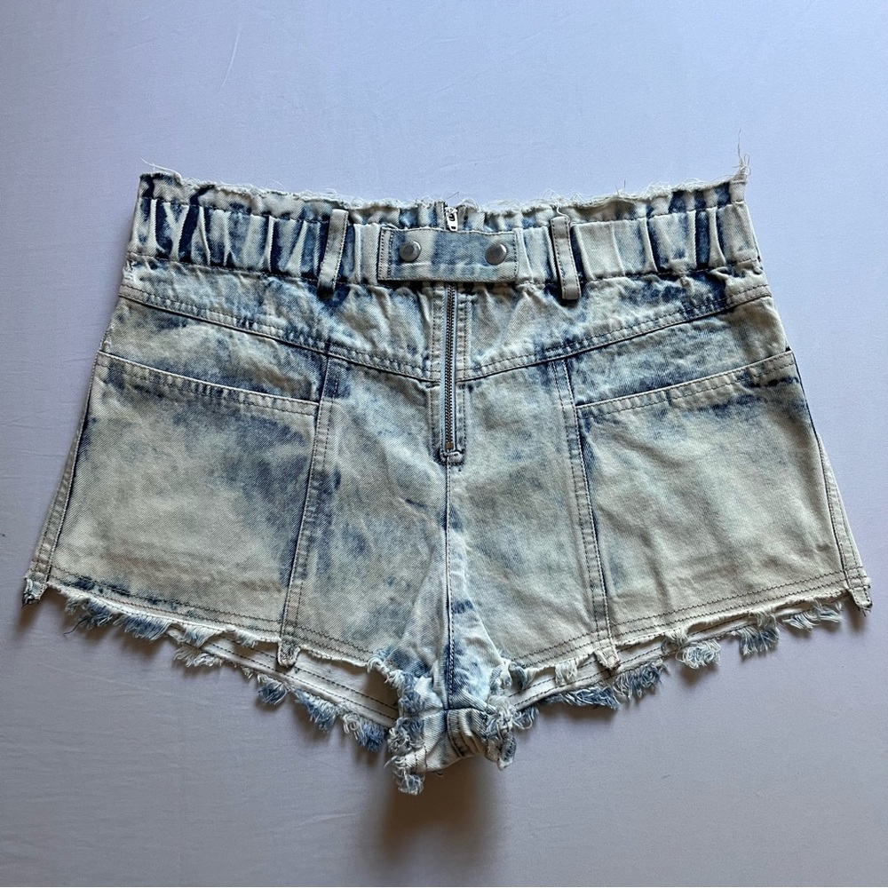 SEA NEW YORK blue cream white tie dye acid stone wash high rise jean shorts